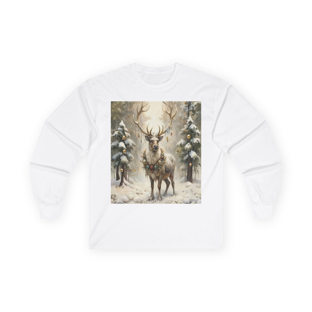 Whispers of Winter – Reindeer Wreath T-Shirt Long Sleeve Tee