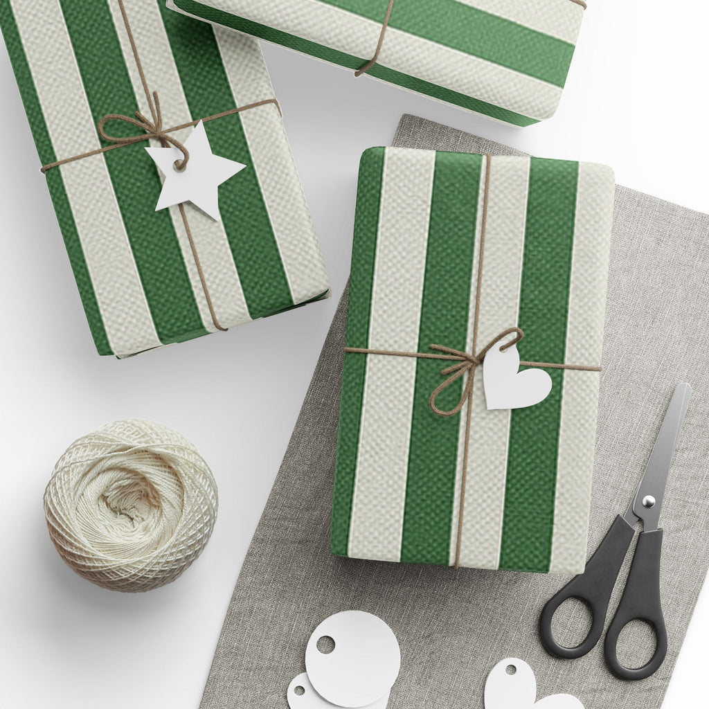 Green and White Elegantly Striped Wrapping Paper for Holidays & Celebrations