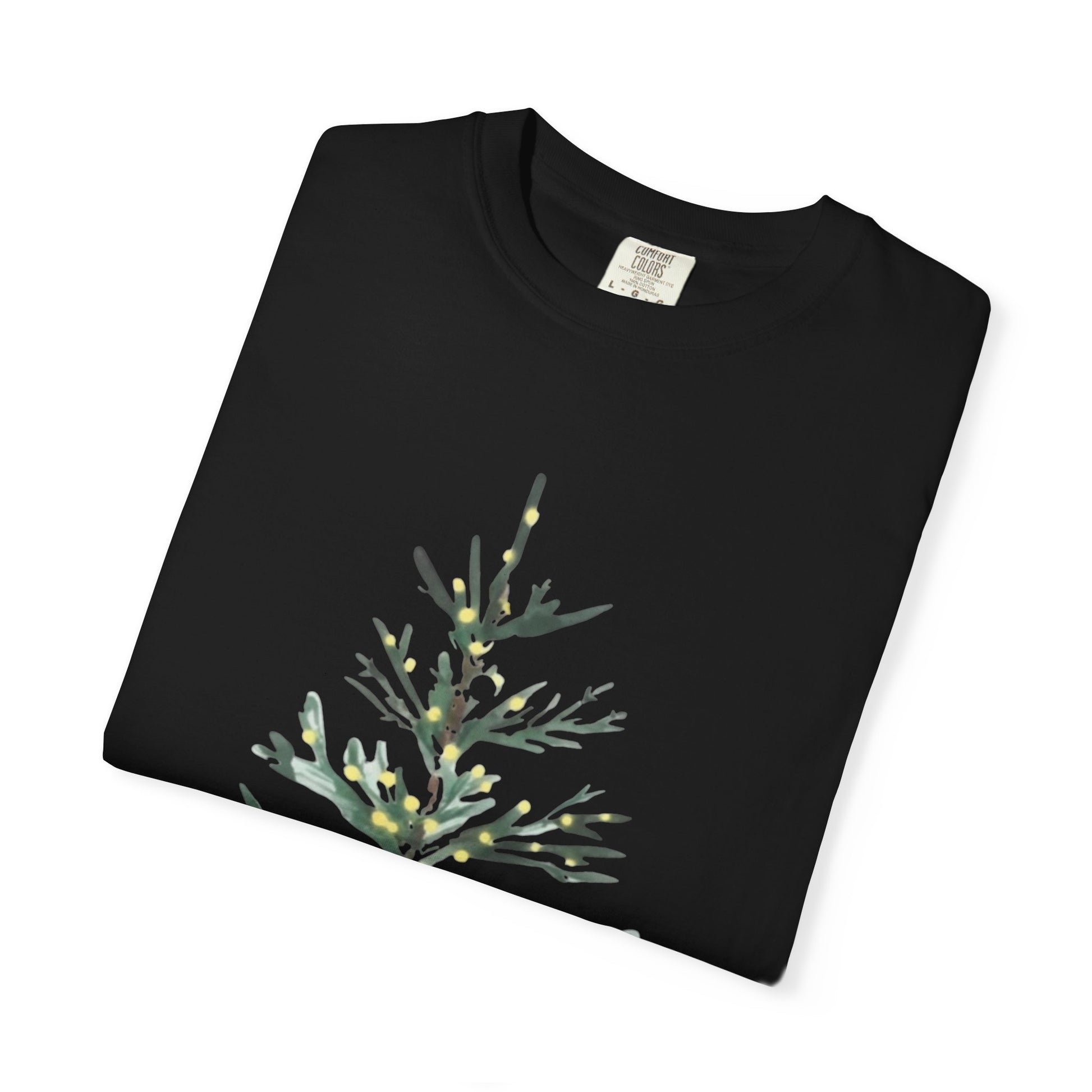 Whispers of Winter – Merry + Bright Christmas Tree T-Shirt SHORT SLEEVE | Elegant Minimal Holiday Apparel by Paper Pleasures