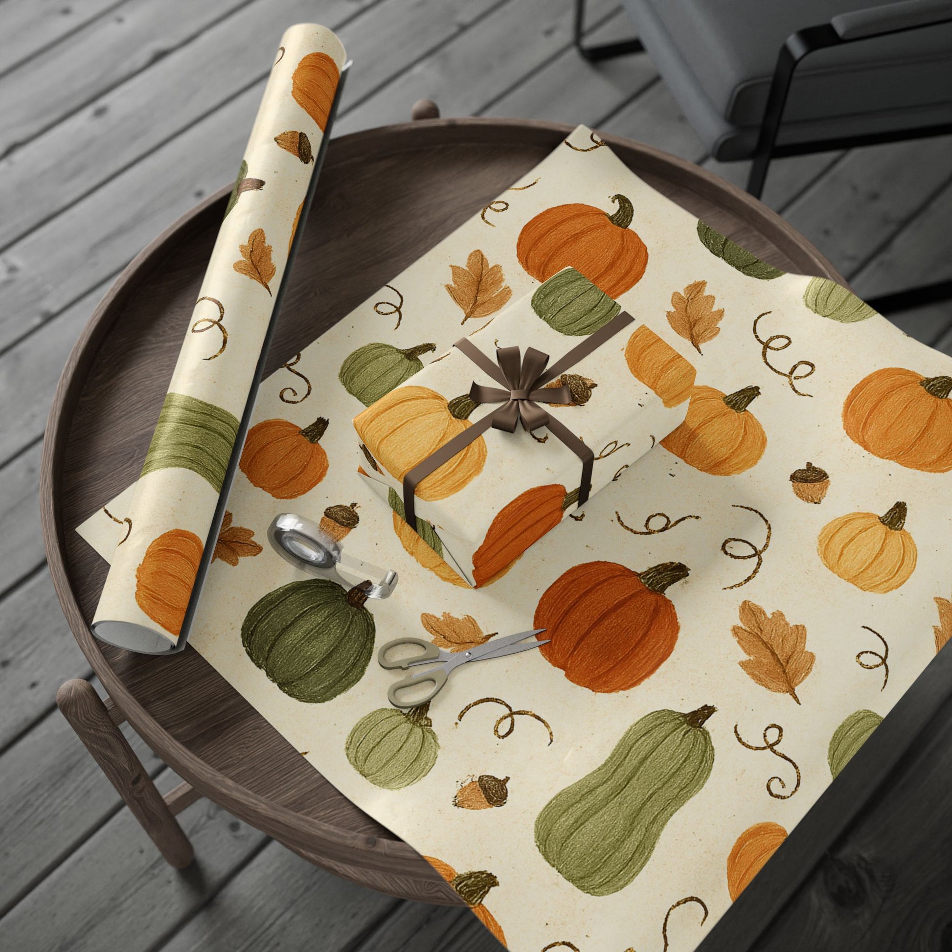 Autumn Multi Pumpkin Wrapping Paper – Elegant Fall Gift Wrap for Thanksgiving & Harvest Gifts