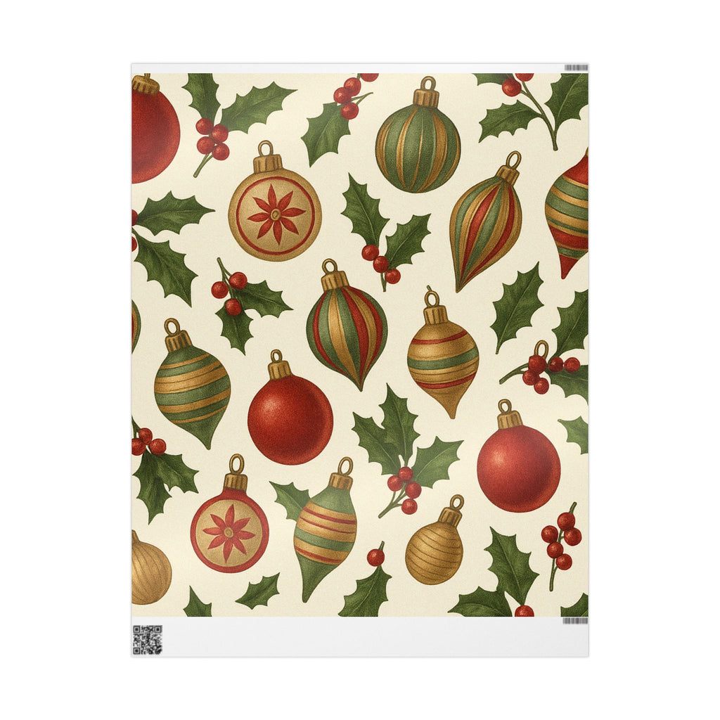 Holly  and Berries Vintage Ornament Christmas Wrapping Paper