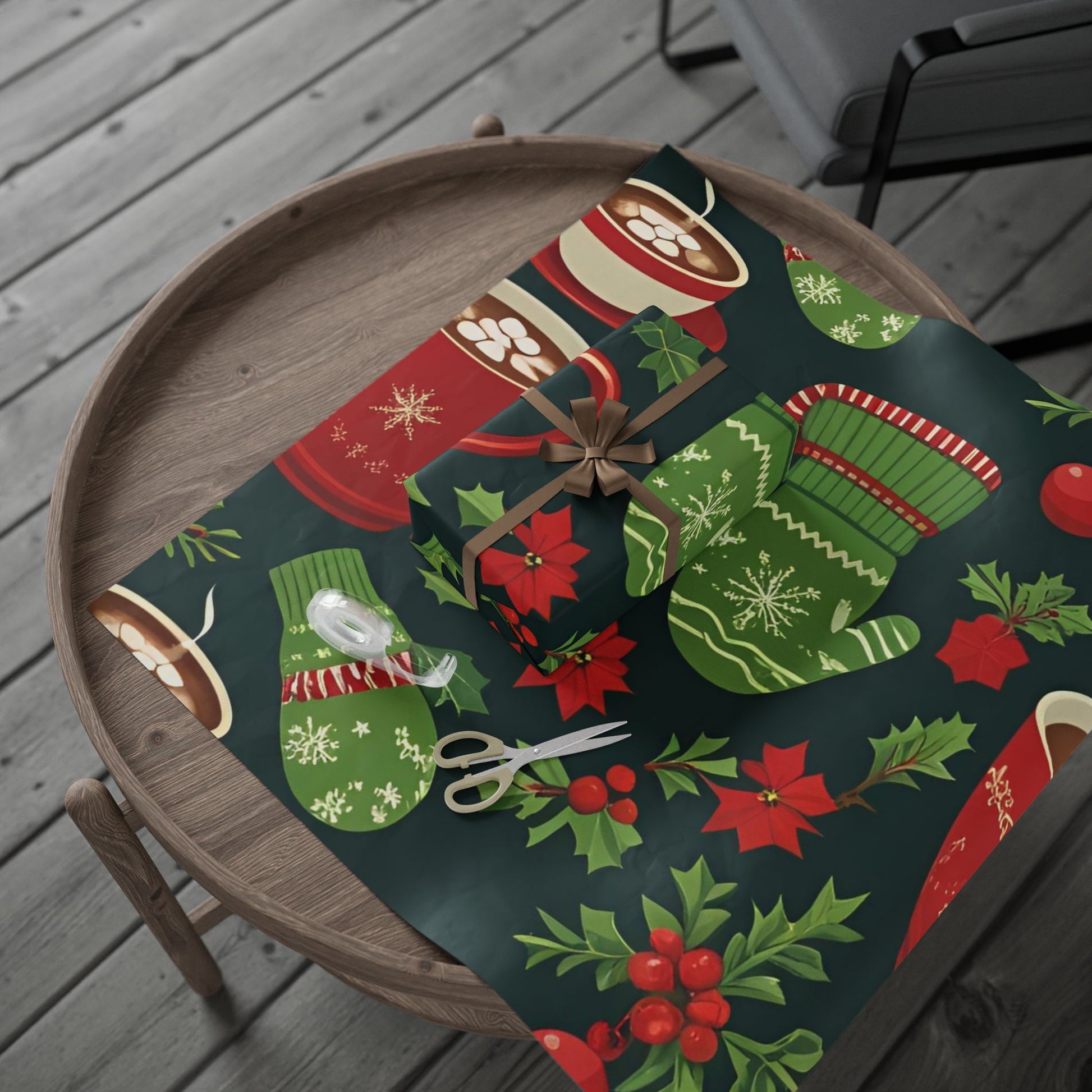 Holiday Mittens & Hot Cocoa Wrapping Paper – Festive Christmas Gift Wrap with Red Mugs