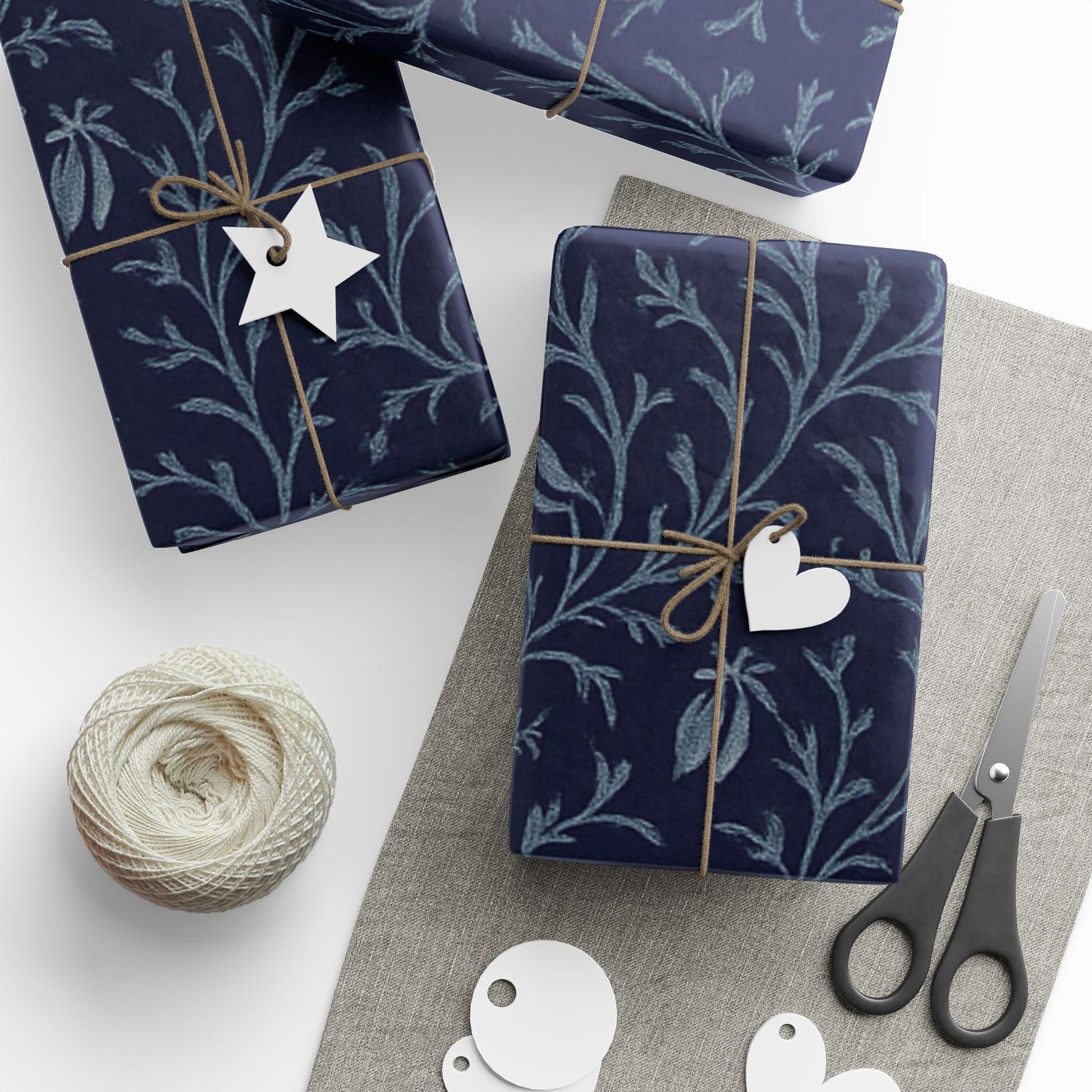 Navy Blue Floral Vine Wrapping Paper for Elegant Gift Giving