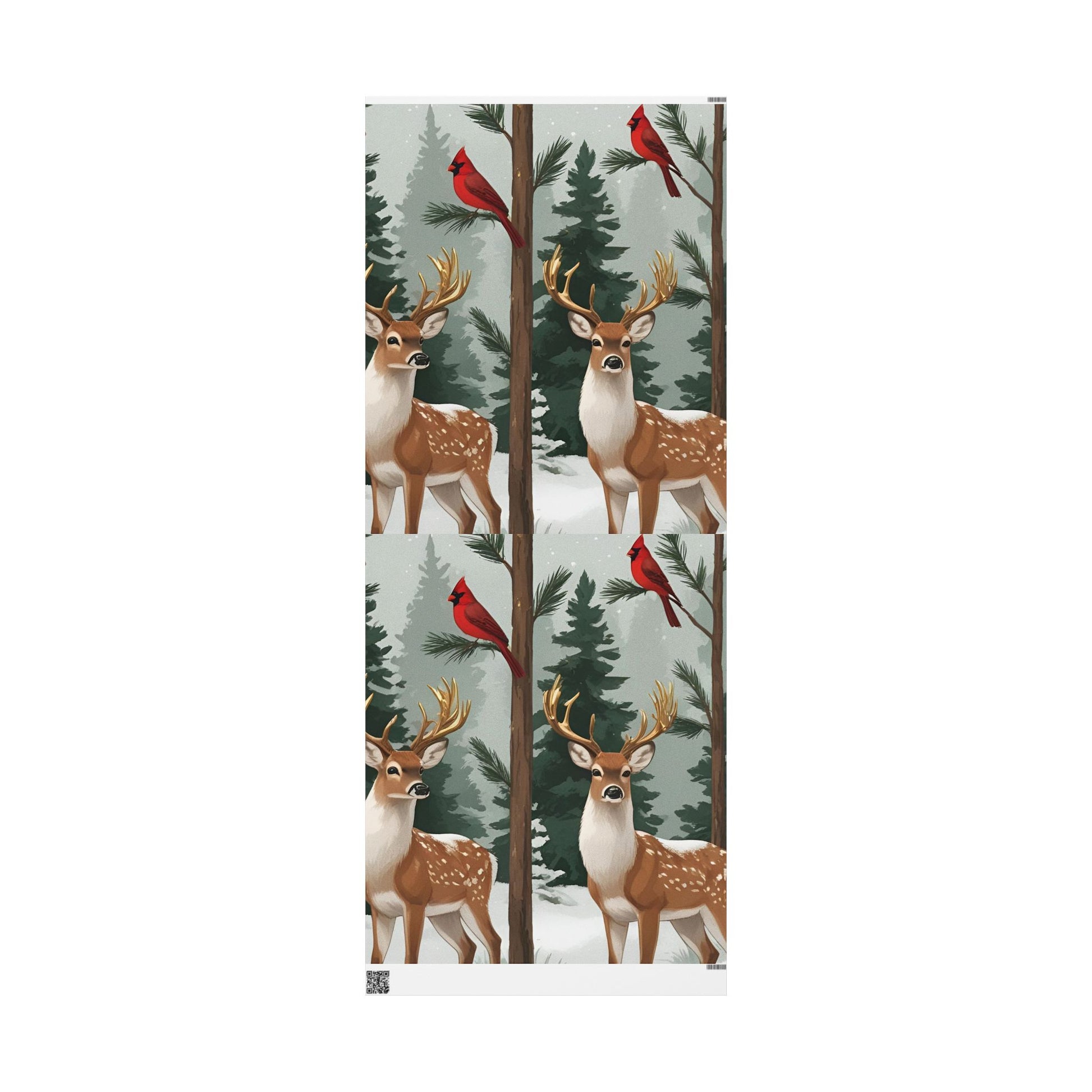 Large Print Festive Holiday Gift Wrap - Winter Deer & Cardinal Forest Wrapping Paper