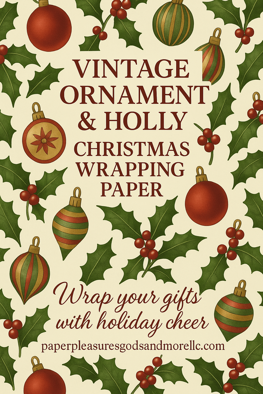 Holly  and Berries Vintage Ornament Christmas Wrapping Paper
