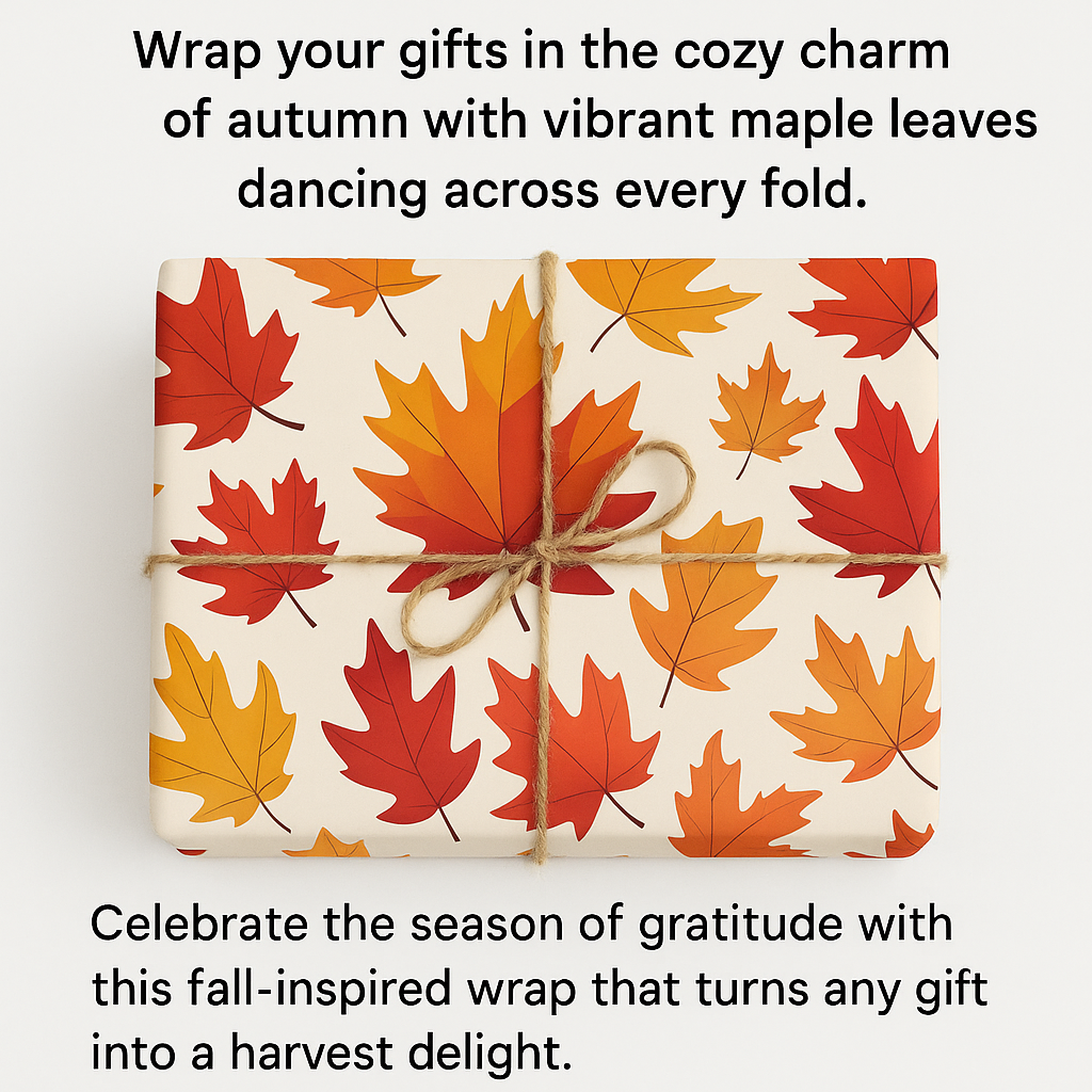 Autumn Maple Leaf Wrapping Paper – Fall Gift Wrap with Red and Gold Leaves