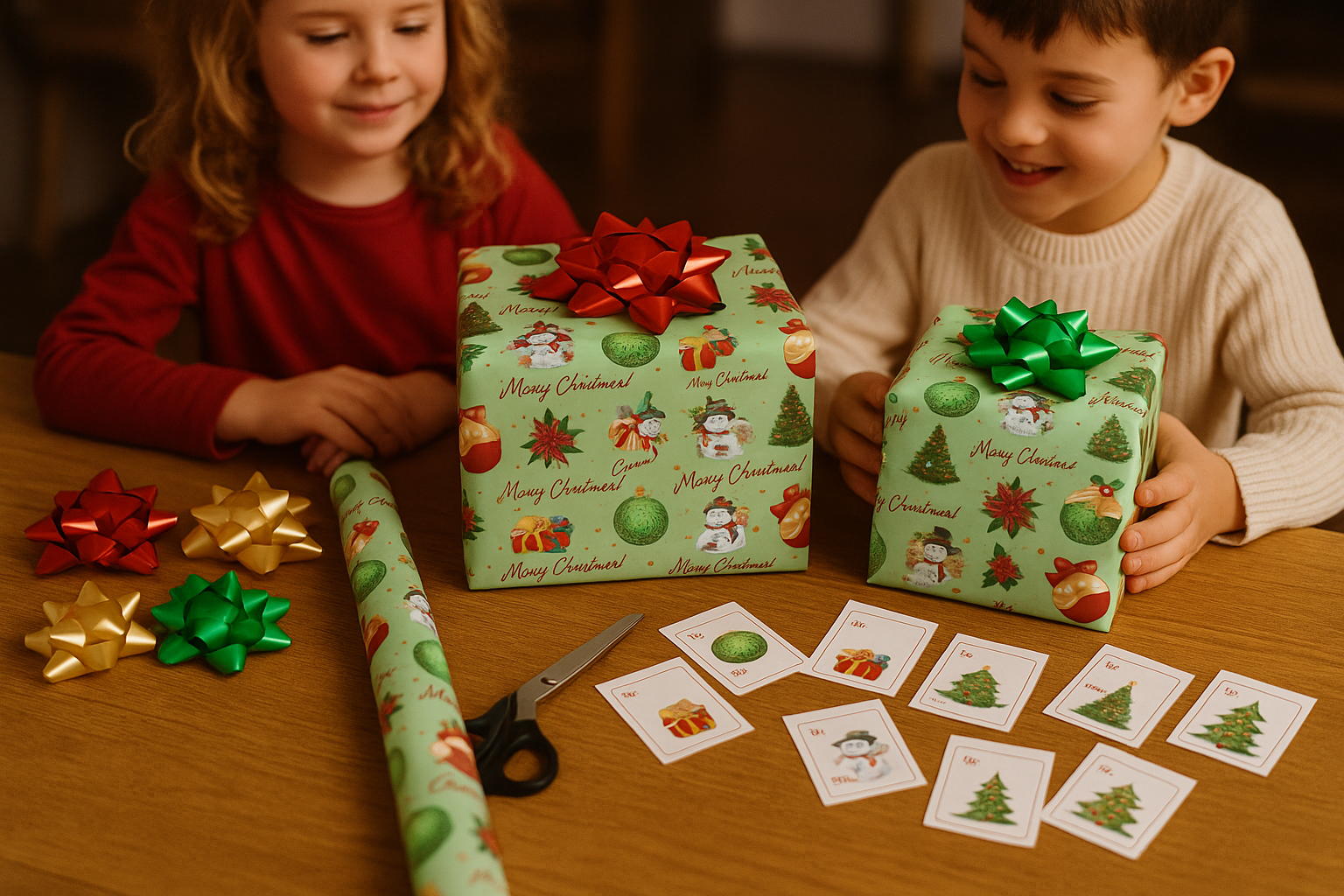 Merry Christmas Wrapping Paper – Festive Lime Green Holiday Design by KP | Cheerful Snowman & Ornament Gift Wrap by Paper Pleasures