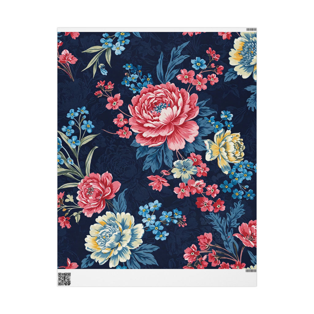 Bold Floral Wrapping Paper with Peonies on Navy Background