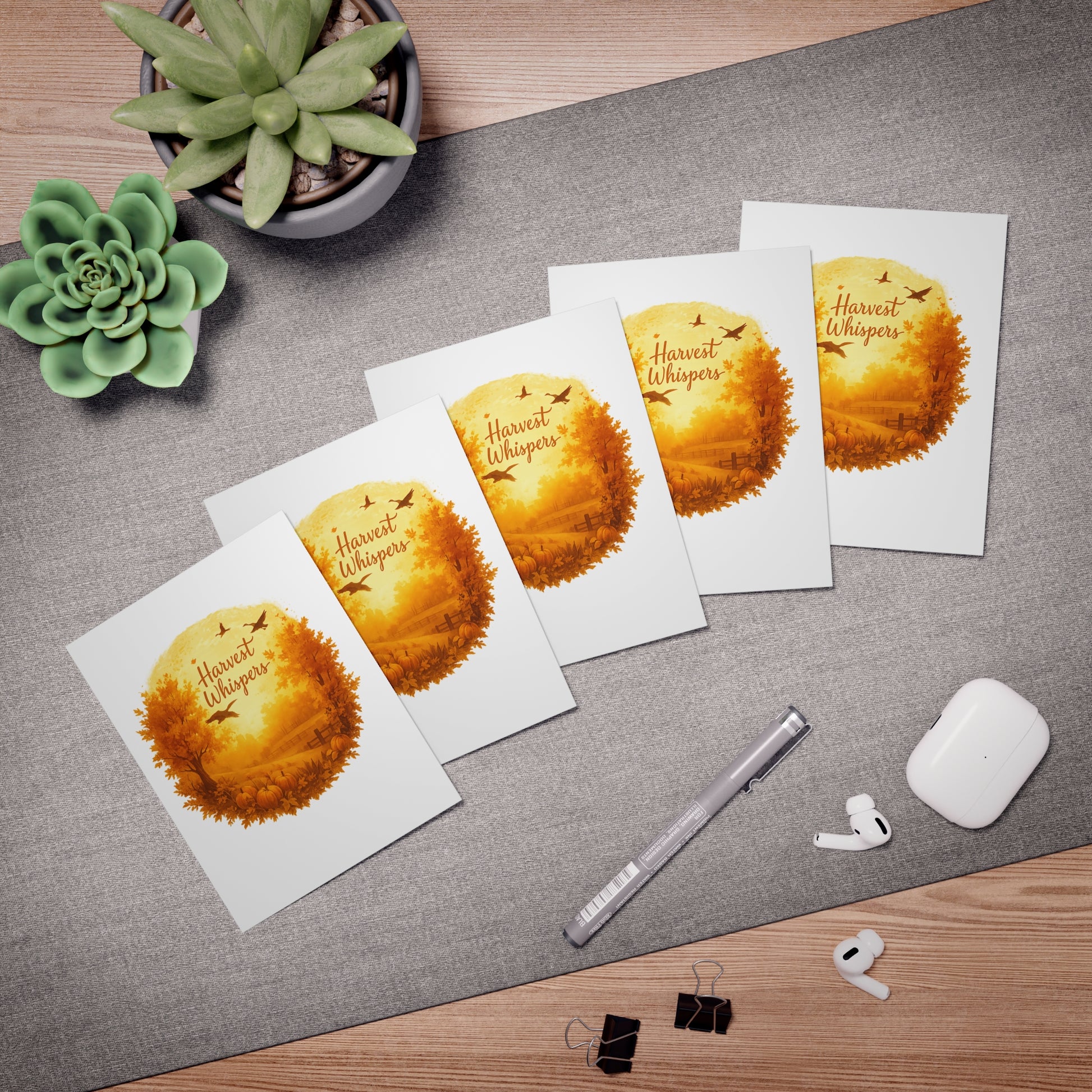 Harvest Whispers Blank Greeting Card – Autumn Pumpkin Landscape Note Card – Stationery by Paper Pleasures Card Set (5-Pack) - Harvest Whispers Design