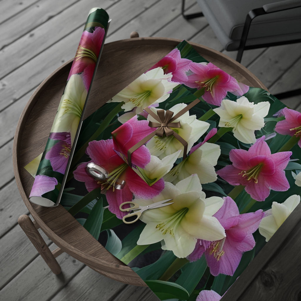 Pink and Cream Amaryllis Wrapping Paper – Elegant Large Floral Gift Wrap