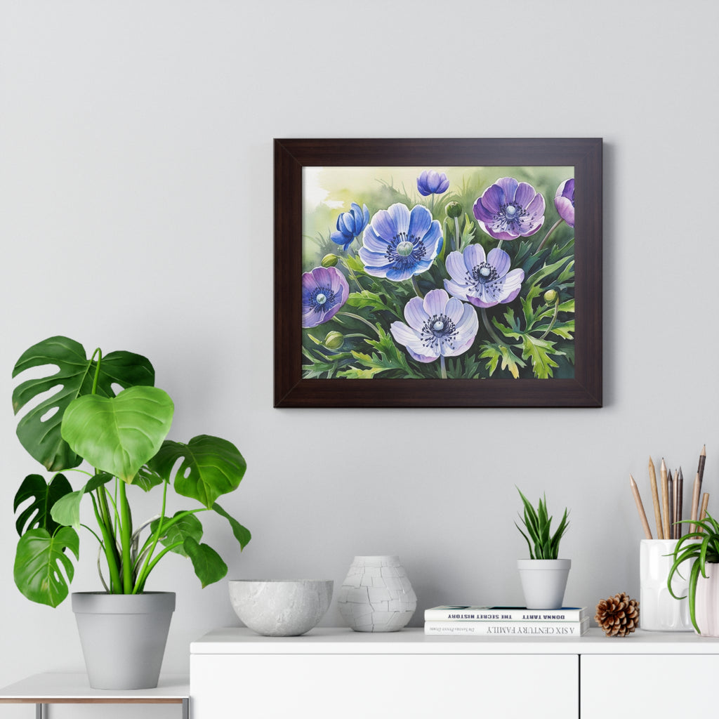 Purple Anemone Botanical Art Print  Framed Floral Wall Decor for Nature Lovers