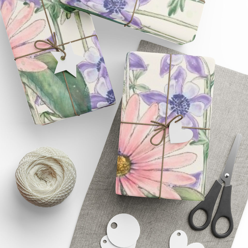 Pastel Daisy and Bellflower Wrapping Paper – Watercolor Wildflower Gift Wrap