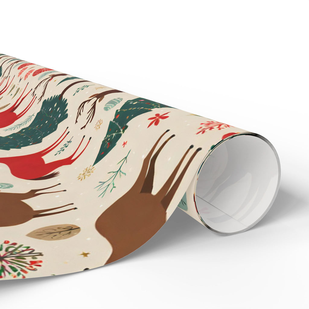 Woodland Reindeer and Evergreen Wrapping Paper – Rustic Christmas Forest Gift Wrap - As Designer