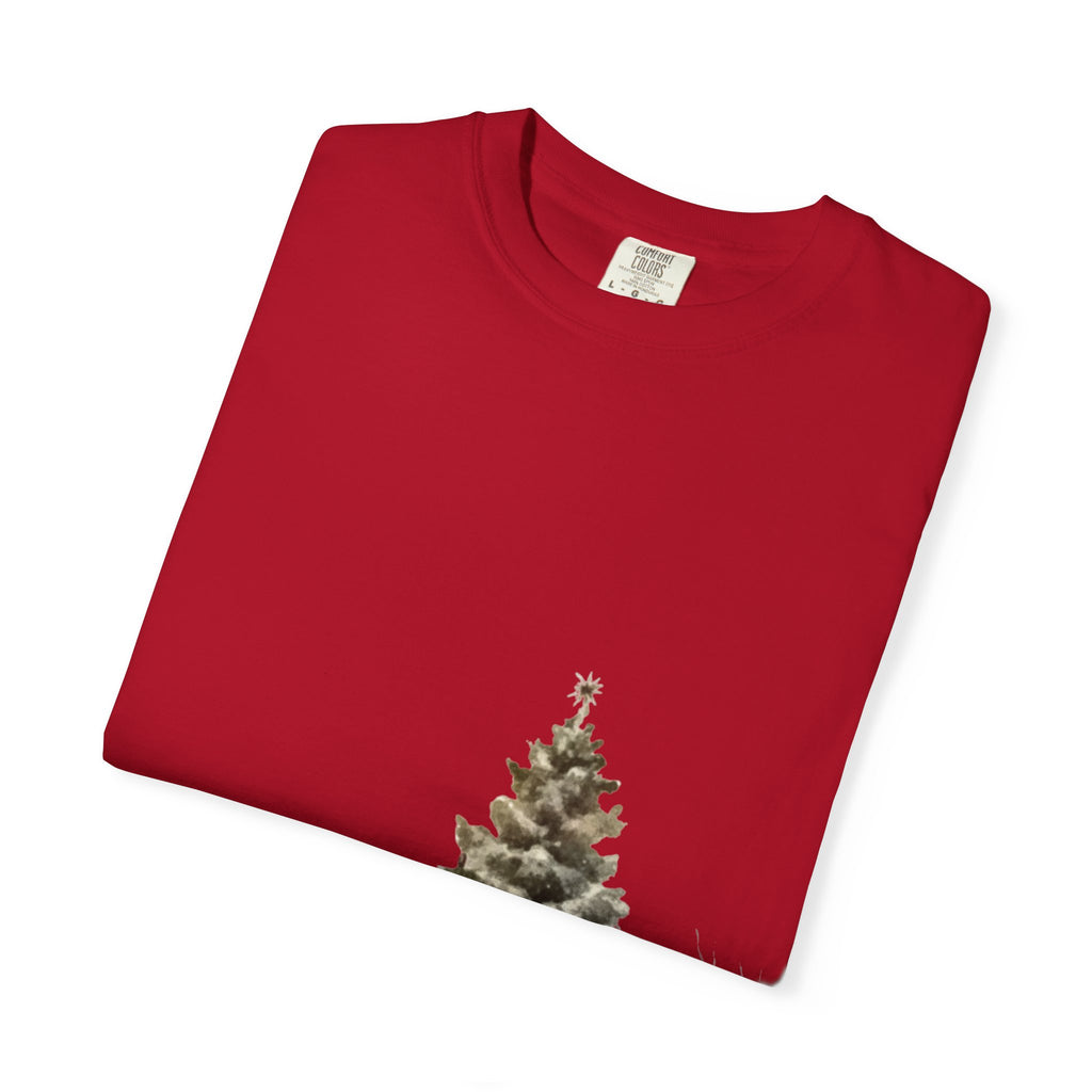 Whispers of Winter – Christmas Barn T-Shirt SHORT SLEEVE | Rustic Holiday Scene by Paper Pleasures