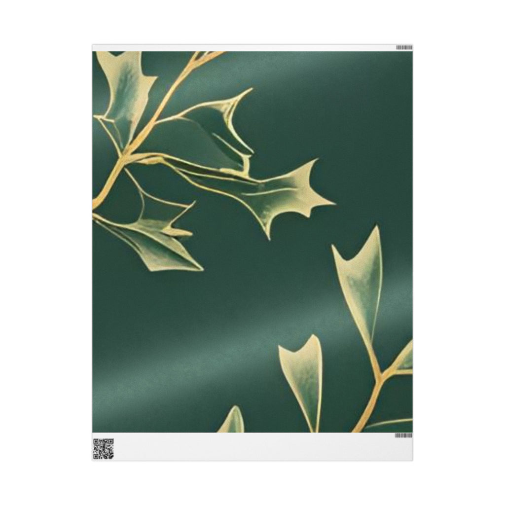 Golden Holly Christmas Wrapping Paper Elegant Green & Gold Holiday