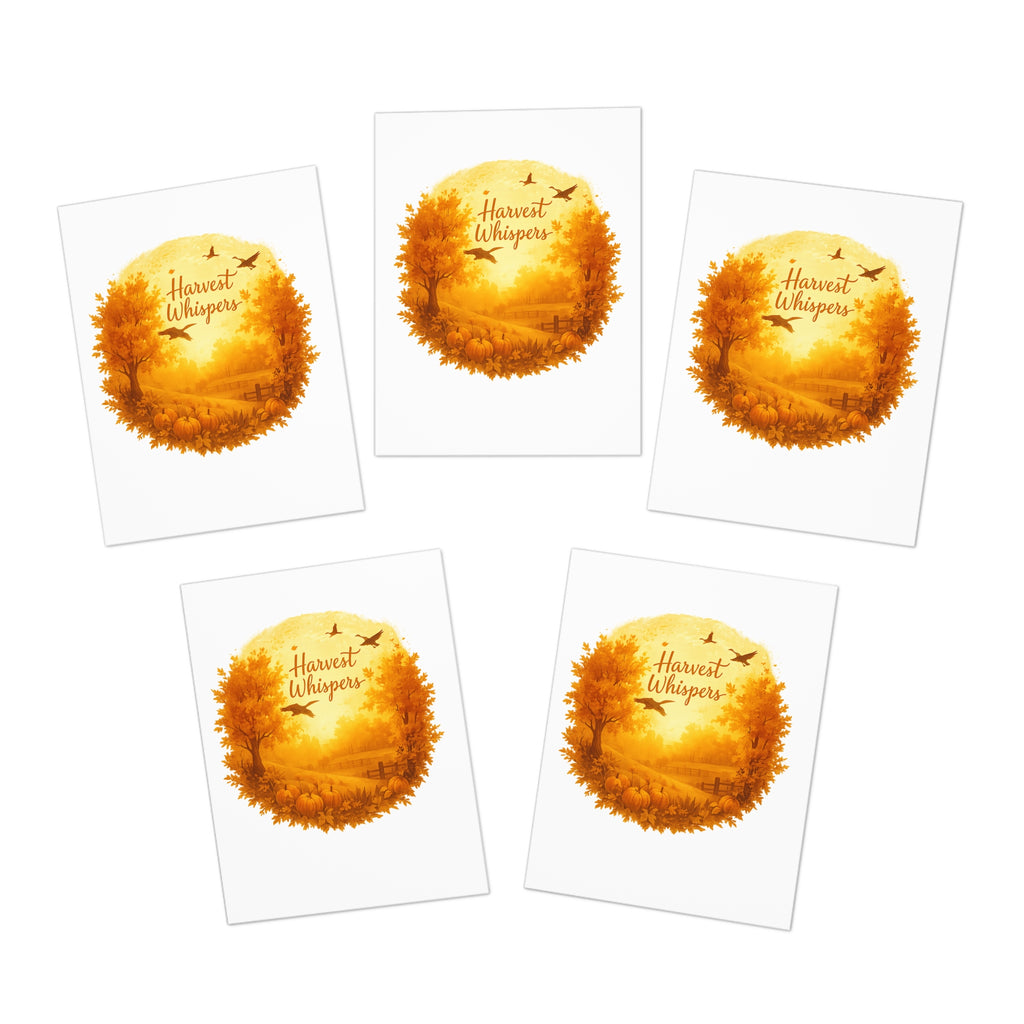 Harvest Whispers Blank Greeting Card – Autumn Pumpkin Landscape Note Card – Stationery by Paper Pleasures Card Set (5-Pack) - Harvest Whispers Design