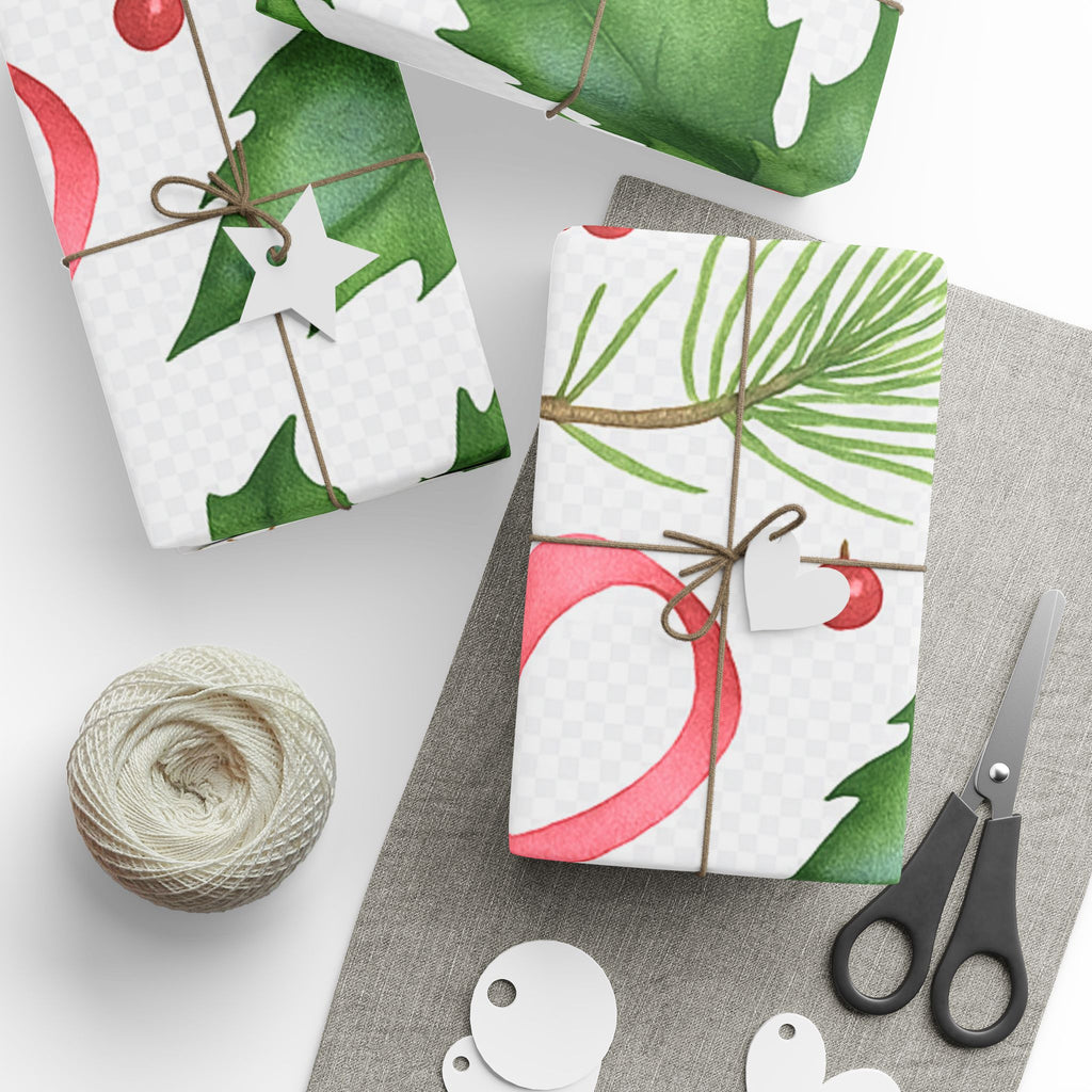 Whispers of Winter Watercolor Holly & Pine Wrapping Paper – Elegant Botanical Christmas Gift Wrap - Ana