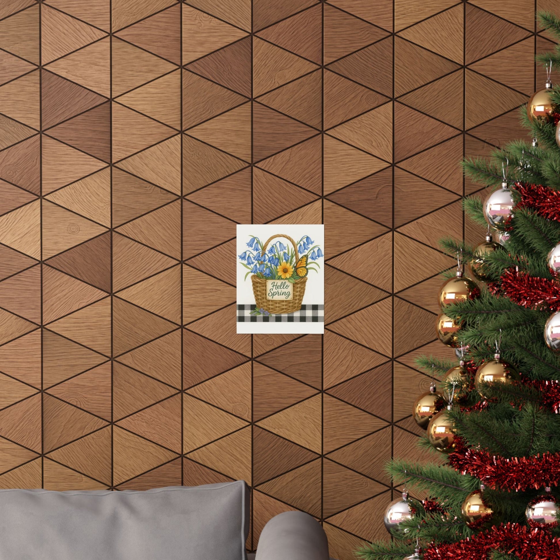 Hello Spring Decorative Matte Vertical Posters - Floral Basket Wall Art