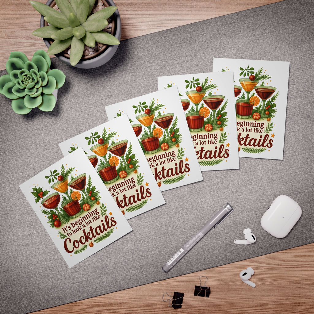 Holiday Spirits Society Greeting Card – “It’s Beginning to Look a Lot Like Cocktails” – Festive Christmas Bar Humor Card – Holiday Spirits Society Collection