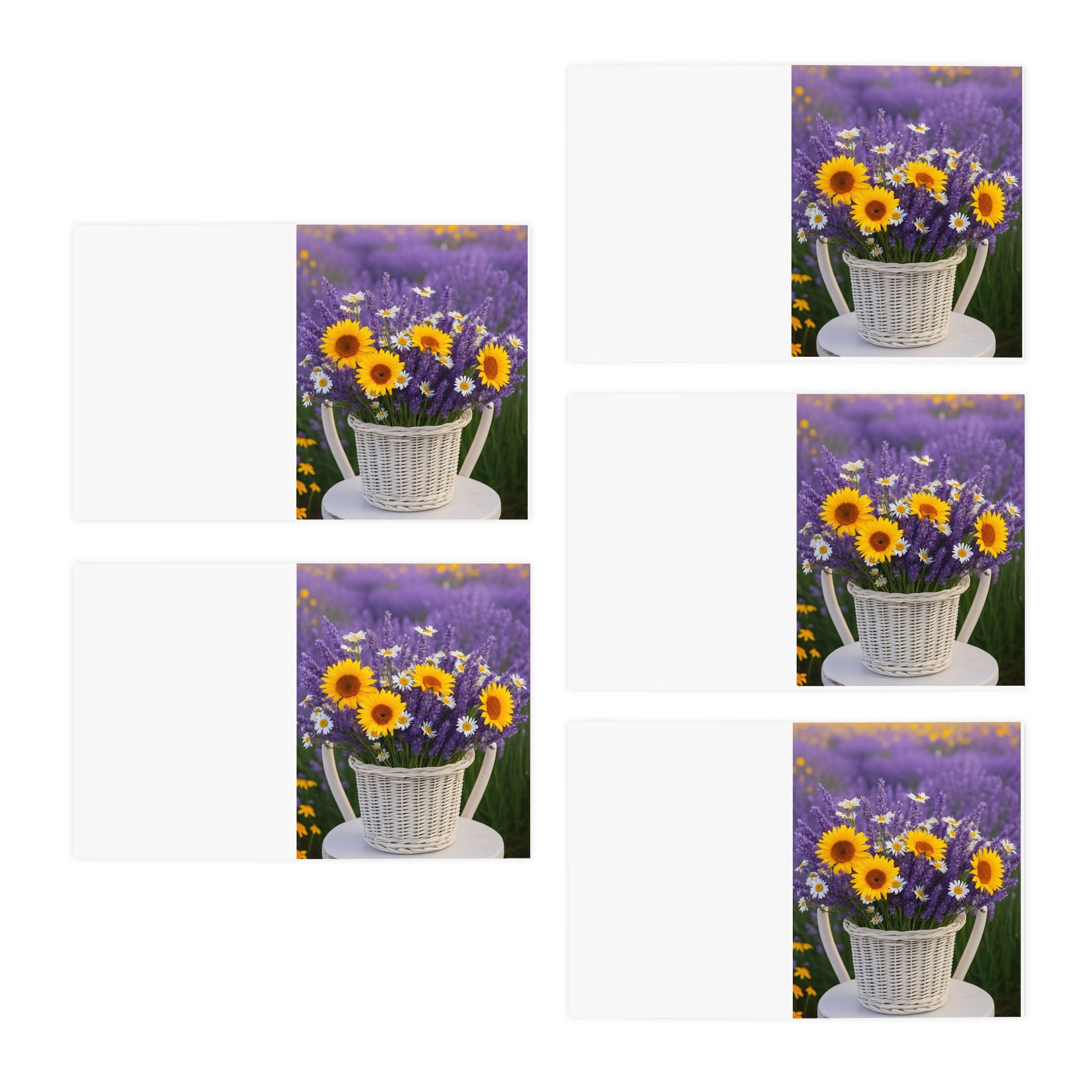 Lavender Field Flower Basket Note Card – Sunflowers, Lavender & Daisies – Peaceful Summer Floral Greeting Card – Paper Pleasures