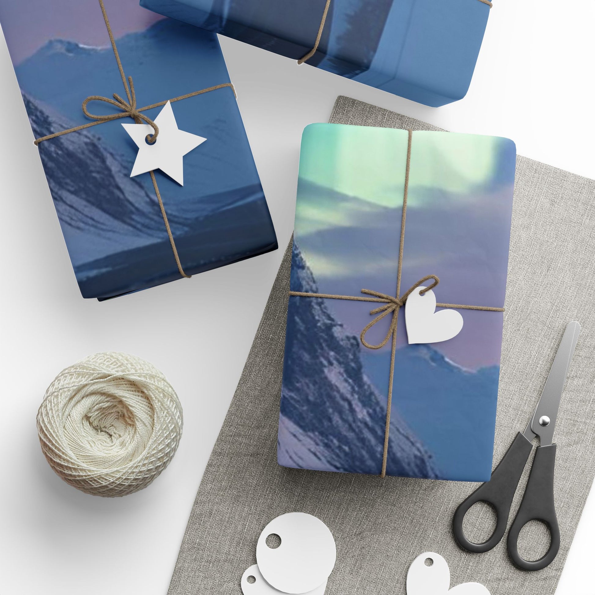 Reindeer & Northern Lights Wrapping Paper - Reindeer Under Aurora Borealis Wrapping Paper – Winter Mountain Christmas Gift Wrapping Paper