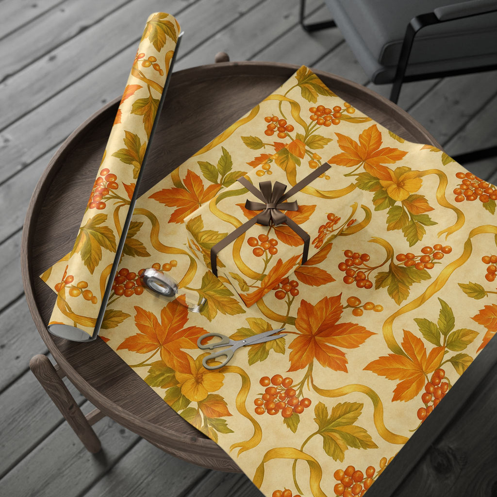 Autumn Harvest Leaves Wrapping Paper – Warm Fall Foliage Gift Wrap