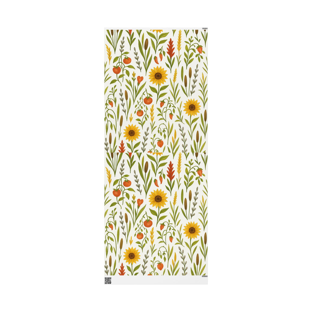 Sunflowers, Tomatoes & Autumn Harvest Botanical Wrapping Paper – Bright Seasonal Gift Wrap