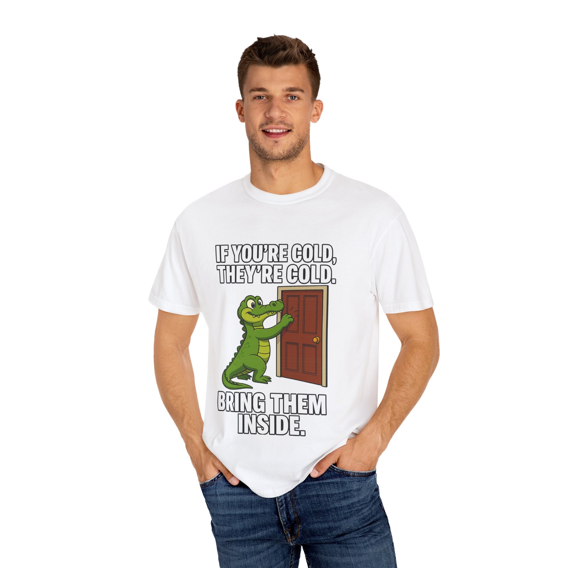 T‑Shirt — "If You're Cold, They're Cold. Bring Them Inside." Crocodile Rescue Graphic Tee