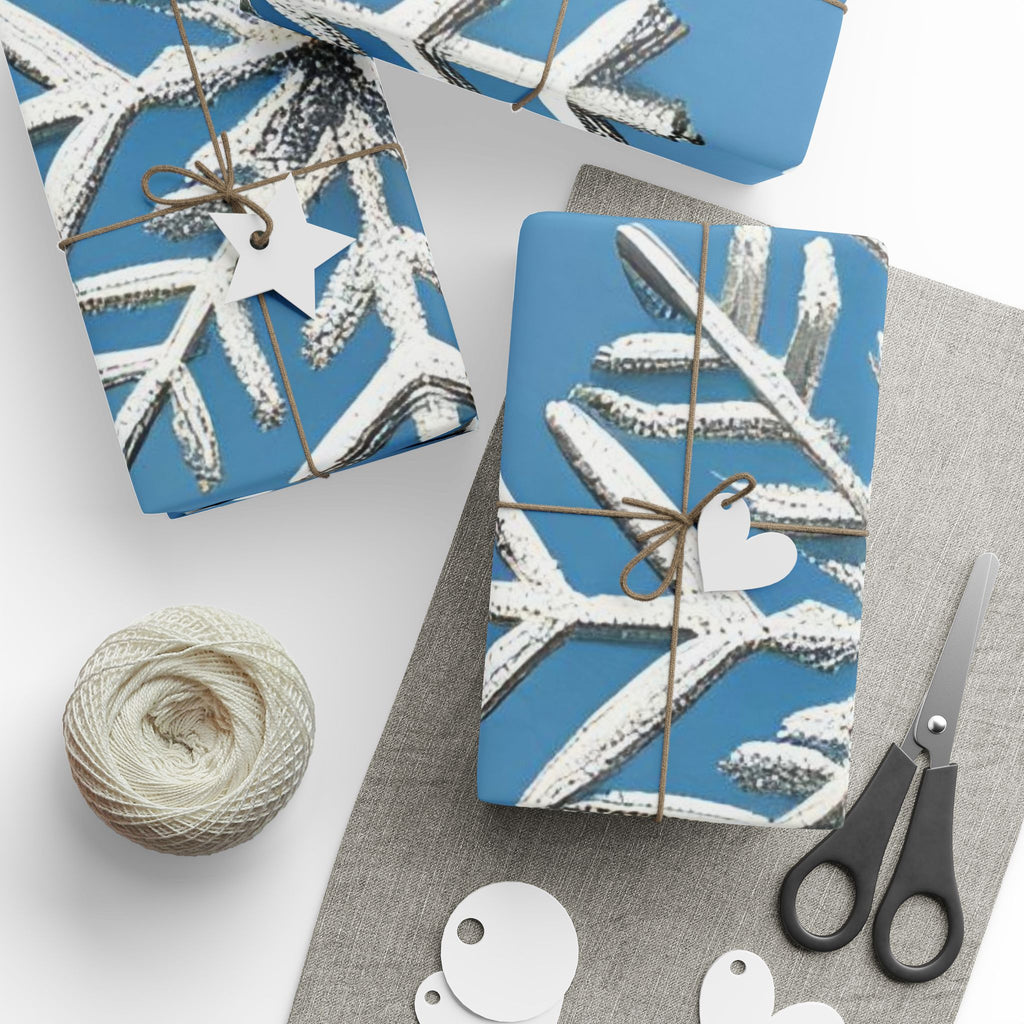 Silver Snowflake Wrapping Paper – Elegant Holiday Gift Wrap on Winter Blue Background
