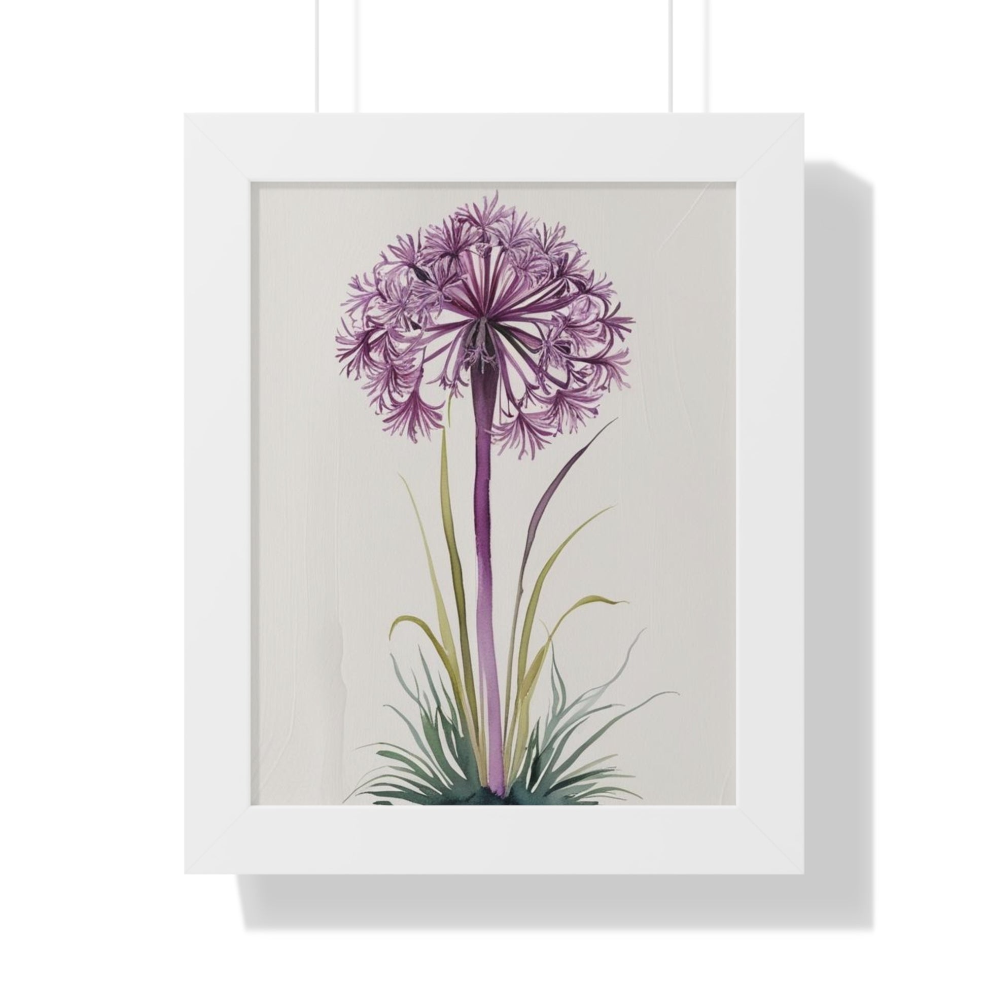Purple Allium Framed Botanical Poster – Vertical Wall Art for Nature-Inspired Décor