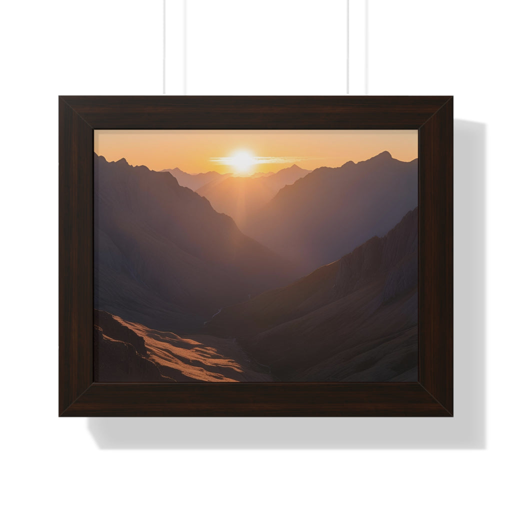 Serene Mountain Sunset Framed Horizontal Poster - Perfect Wall Art for Nature Lovers