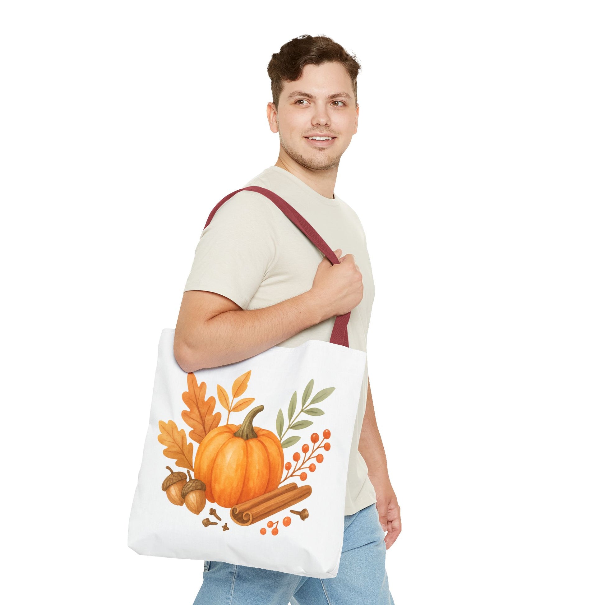 Pumpkin & Autumn Leaves Tote Bag – Fall Market Farmhouse Style Carryall