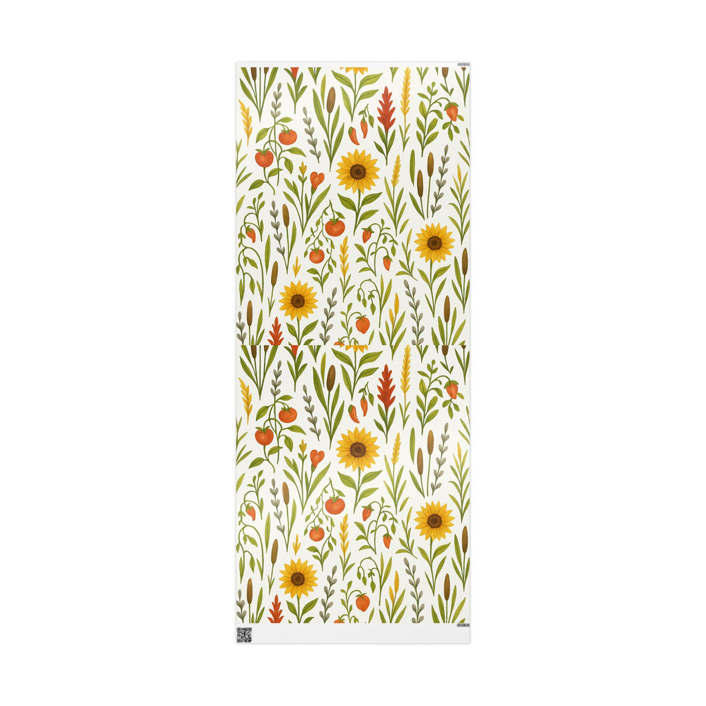 Sunflowers, Tomatoes & Autumn Harvest Botanical Wrapping Paper – Bright Seasonal Gift Wrap