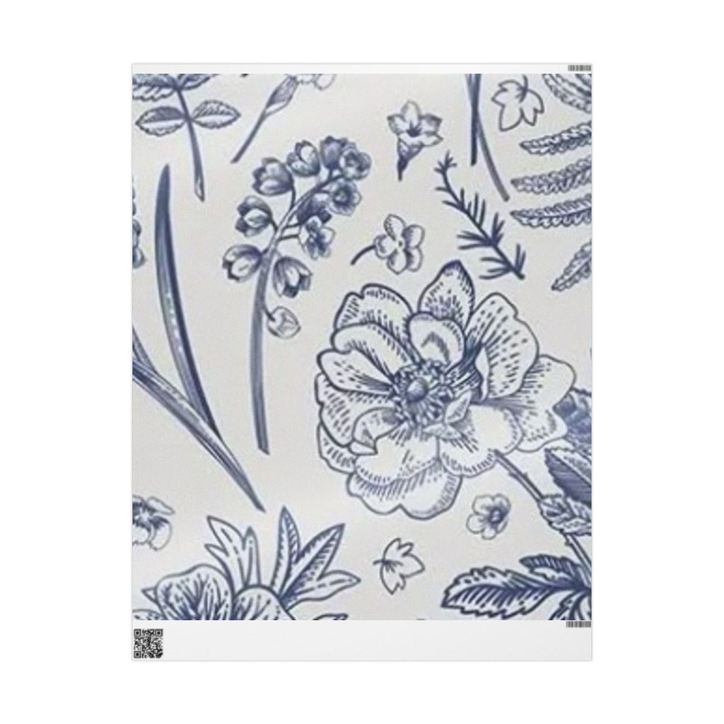 Blue Floral Toile Wrapping Paper Vintage Style Gift Wrap Sheet