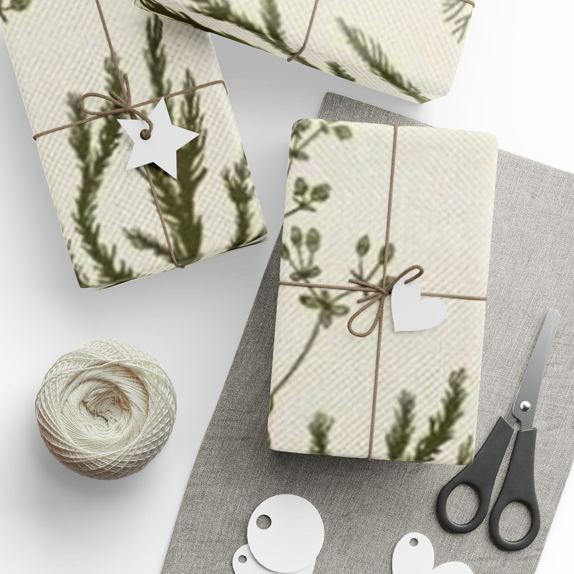 Botanical Garden Wrapping Paper with Wildflowers and Herbs on Cream