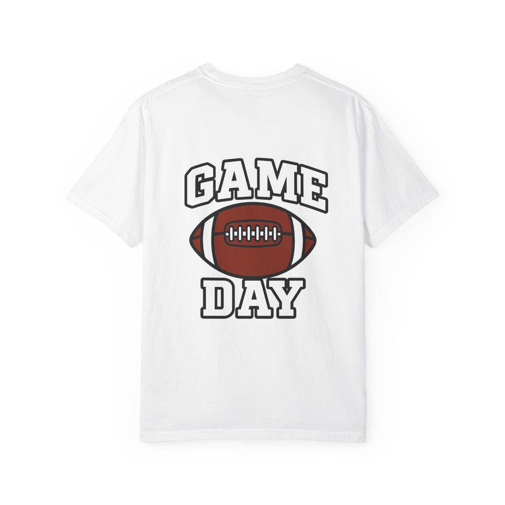 White t-shirt with 'Game Day' and football graphic on a white background