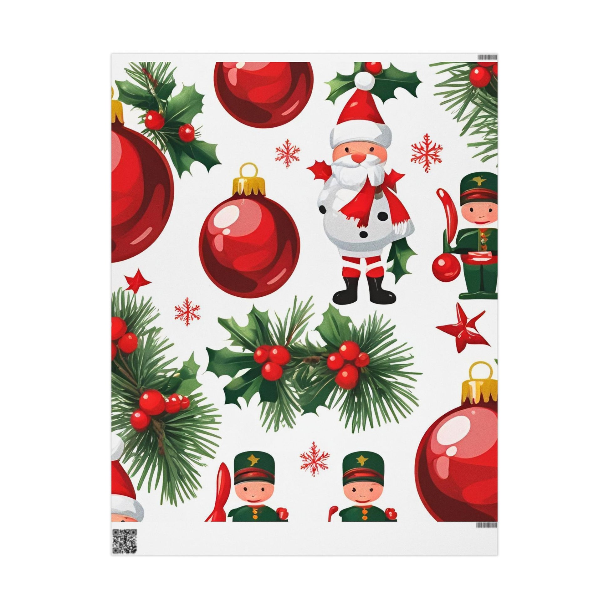 Santa and Toy Soldiers Christmas Wrapping Paper – Festive Ornaments and Holly Design