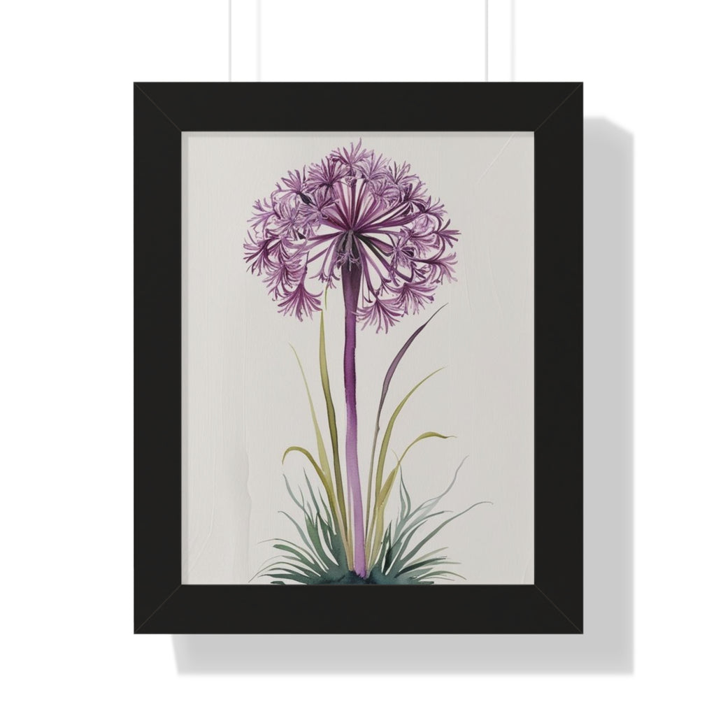 Purple Allium Framed Botanical Poster – Vertical Wall Art for Nature-Inspired Décor