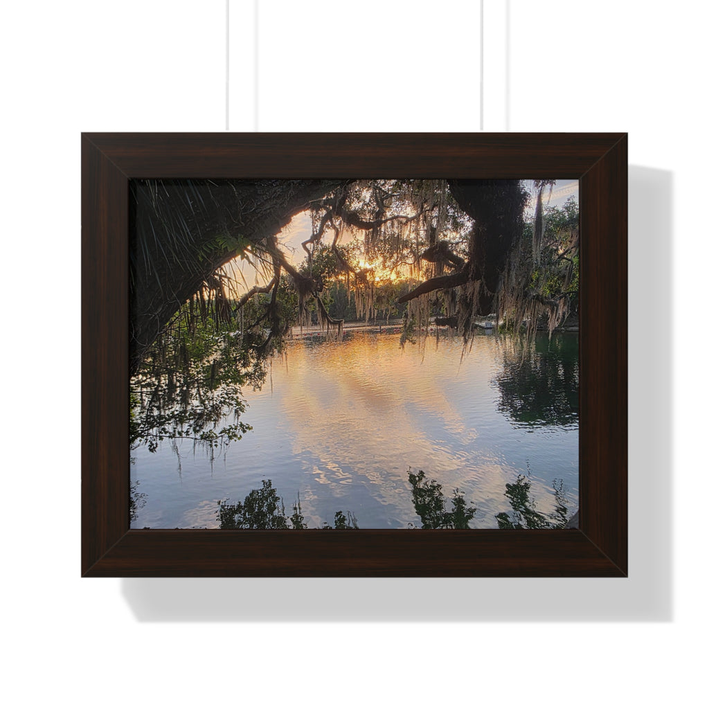 Serene Nature Framed Poster - Tranquil Sunset Reflection