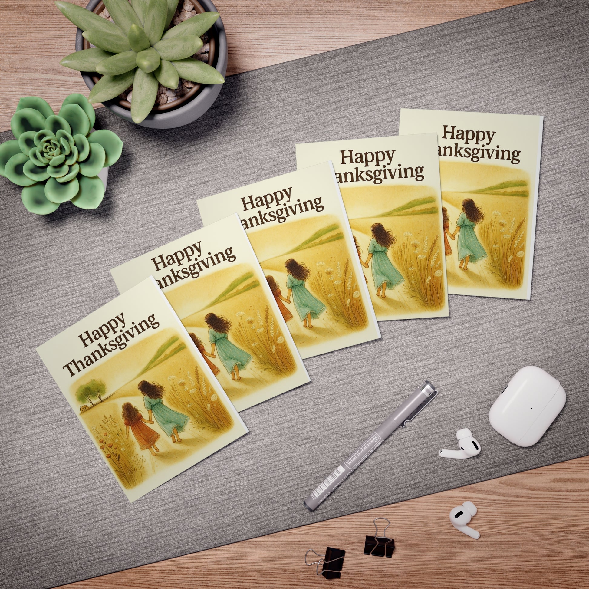 Happy Thanksgiving Greeting Cards (5-Pack) —  Country Path Greeting Card – Sisters Walking Through Autumn Fields – CoziNest Hollow 2