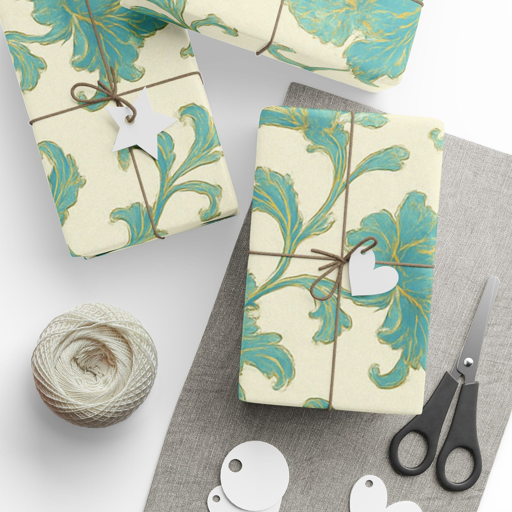 Elegant Teal Vintage Floral Wrapping Paper – Classic Cream Background Gift Wrap