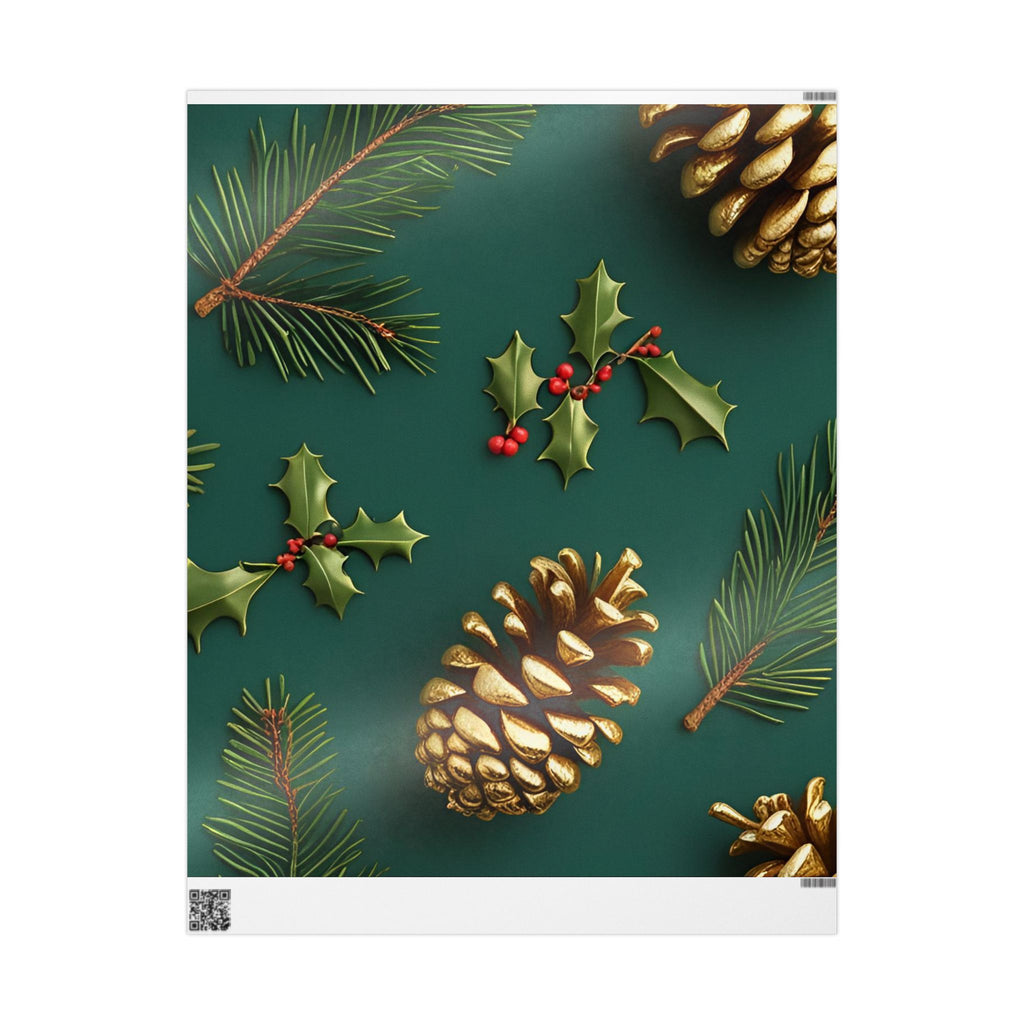 Pinecone Green and Gold Wrapping Paper – Holly & Evergreen Christmas Gift Wrap