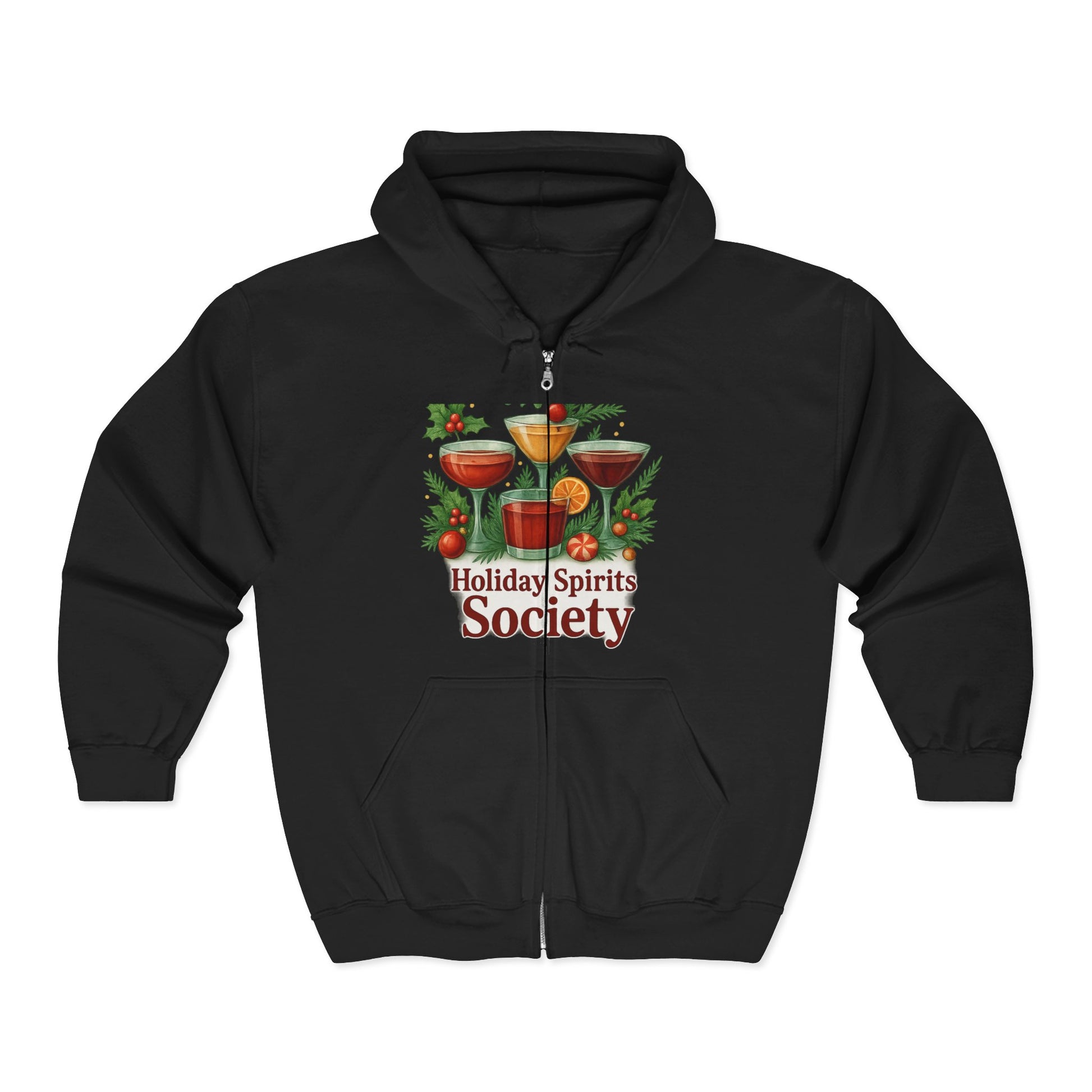 Holiday Spirits Society Zip Hoodie  – Front Zipper – Holiday Spirits Society Collection