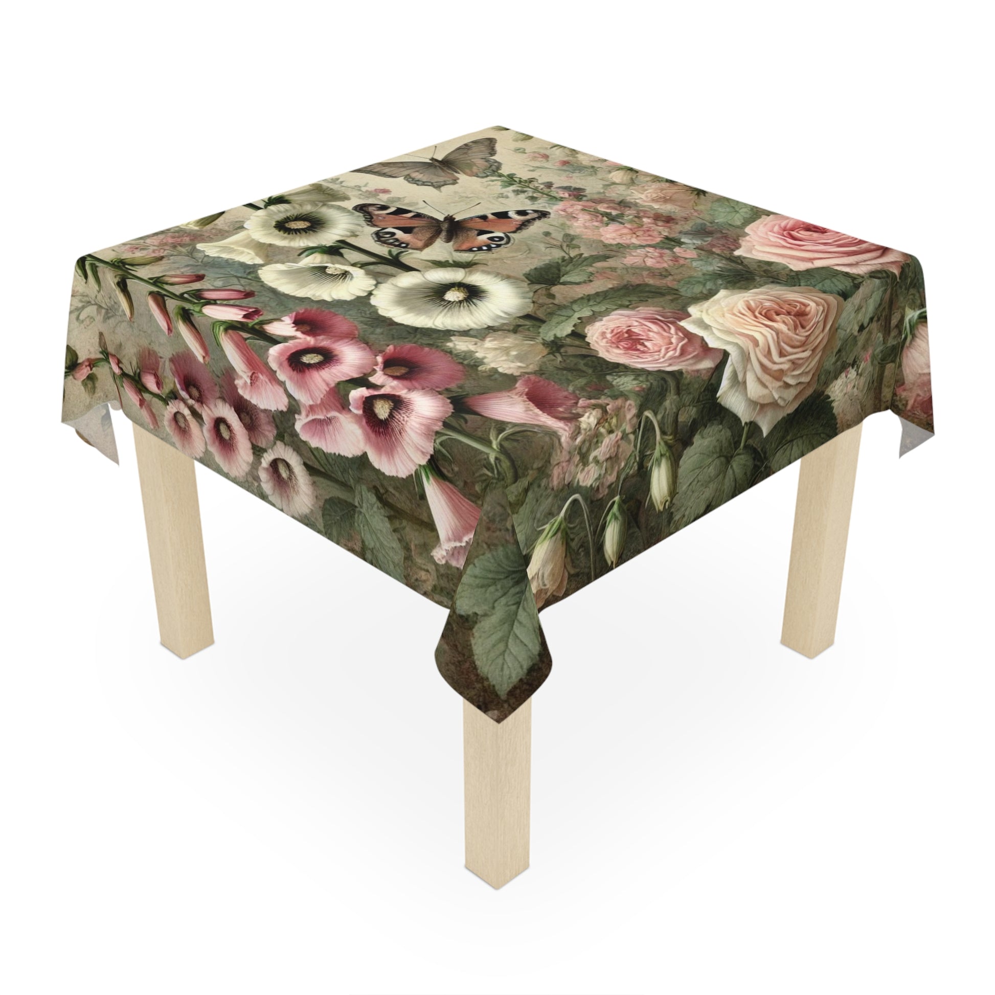 Floral Vintage Tablecloth with Butterflies - Elegant Home Decor for Dining and Gatherings