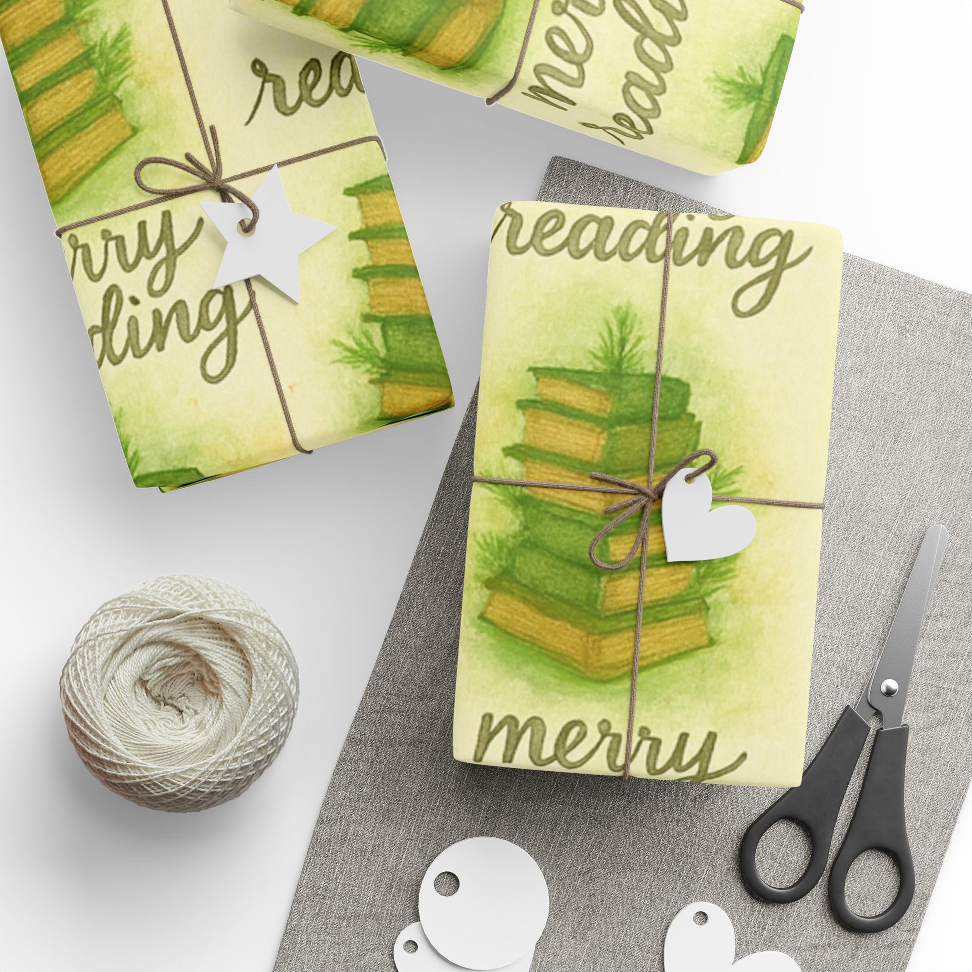 Merry Reading Book-Stack Wrapping Paper — Holiday Gift Wrap for Book Lovers