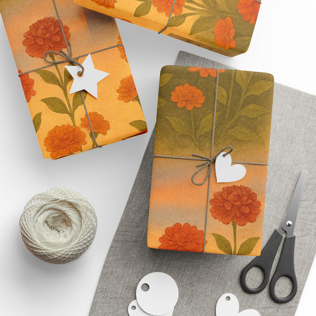 Sunset Marigold Floral Wrapping Paper Sheet for Gift Giving