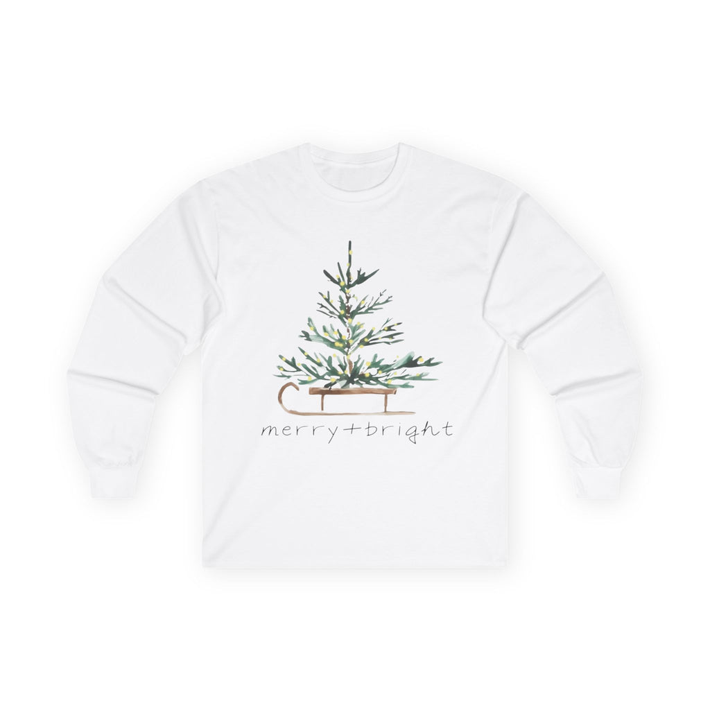Whispers of Winter – Merry + Bright Christmas Tree T-Shirt Long Sleeve Tee