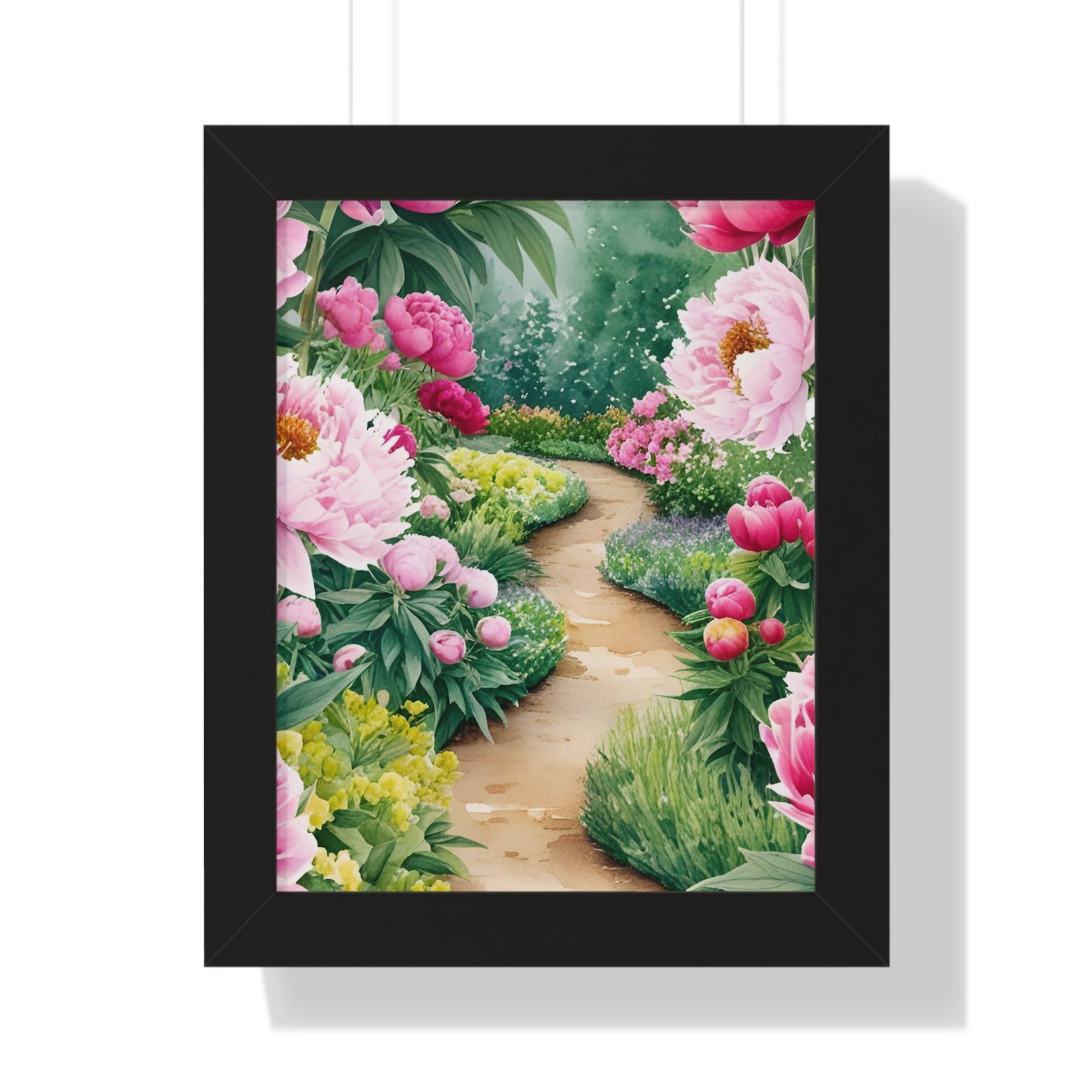 Floral Pathway Framed Vertical Poster - Serene Wall Art for Home Decor