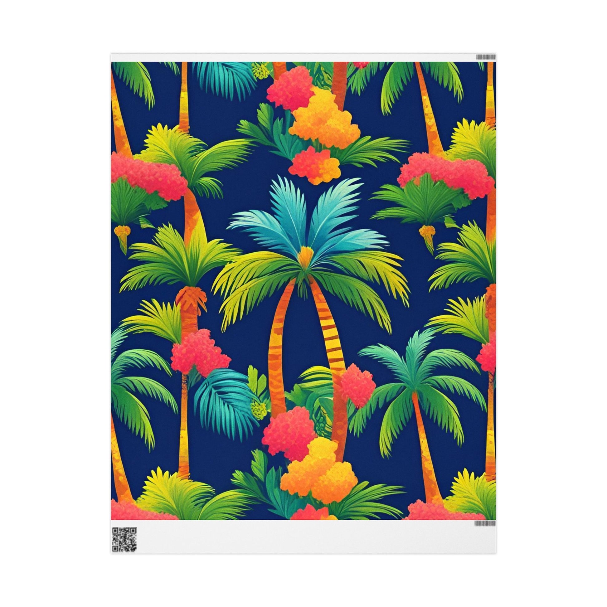 Colorful Palm Tree Wrapping Paper – Tropical Gift Wrap on Navy Blue Background