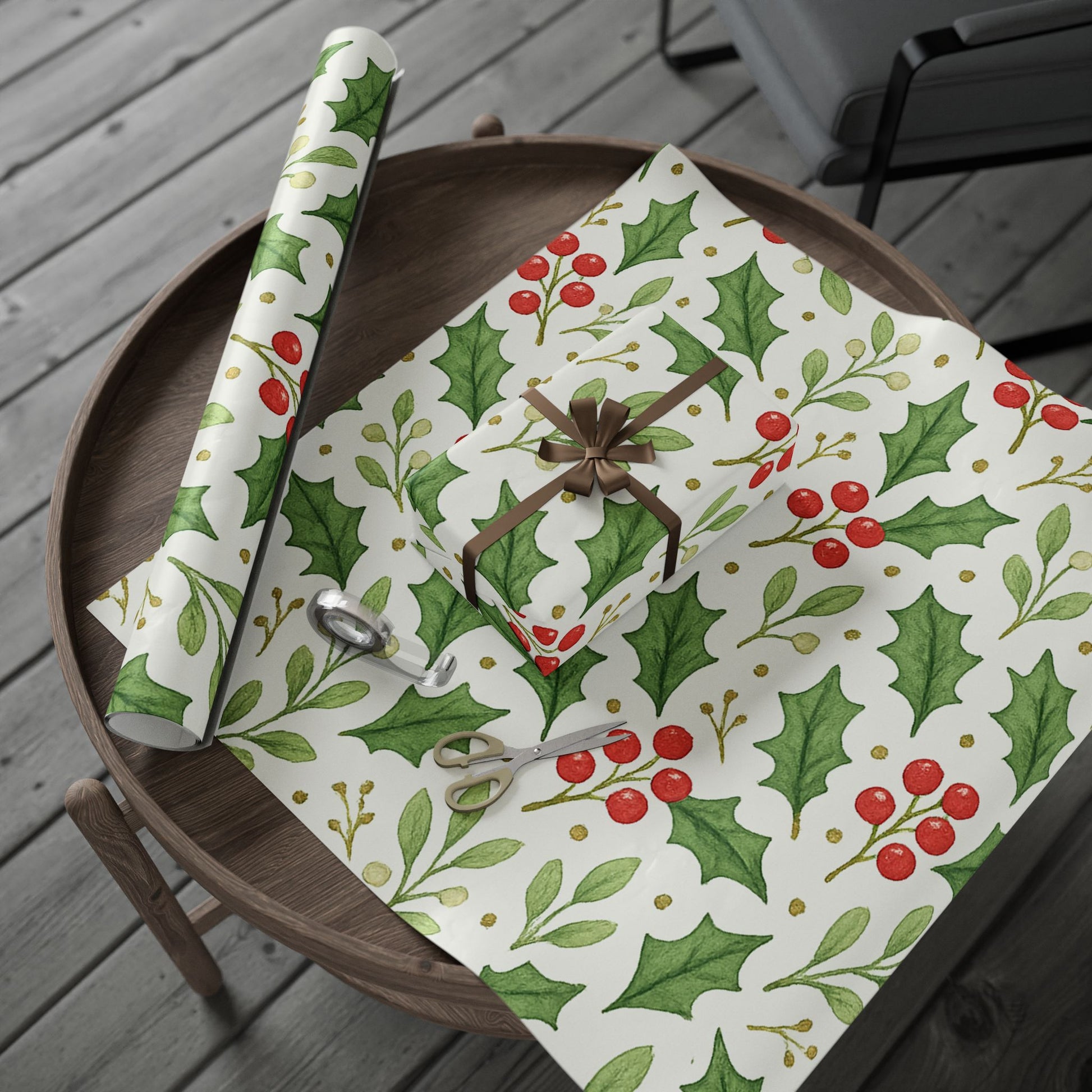 Festive Wrapping Paper, Holly Holiday Gift Wrap, Eco-Friendly Wrapping, Christmas Gift Wrap, Floral Wrapping Paper, Seasonal Decor